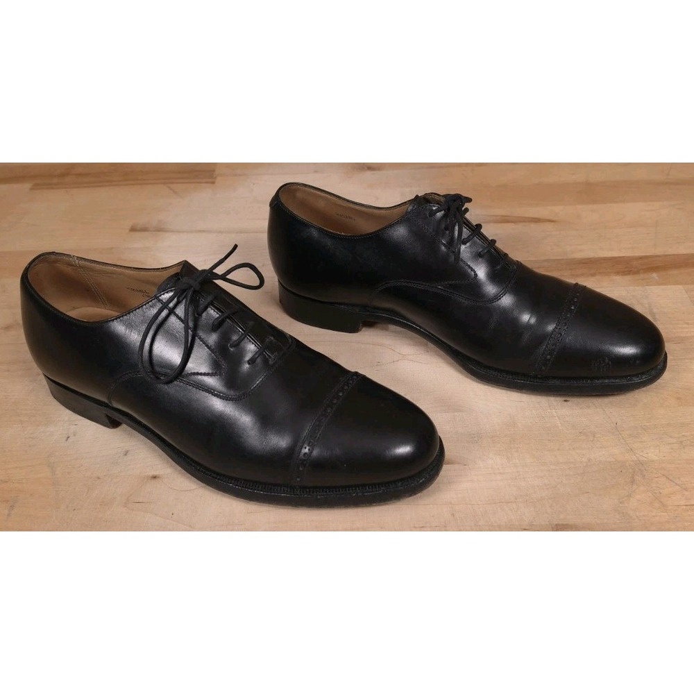 Brooks Brothers Peal & Co Mens Black Leather Cap Toe Oxford Shoes 8.5D England